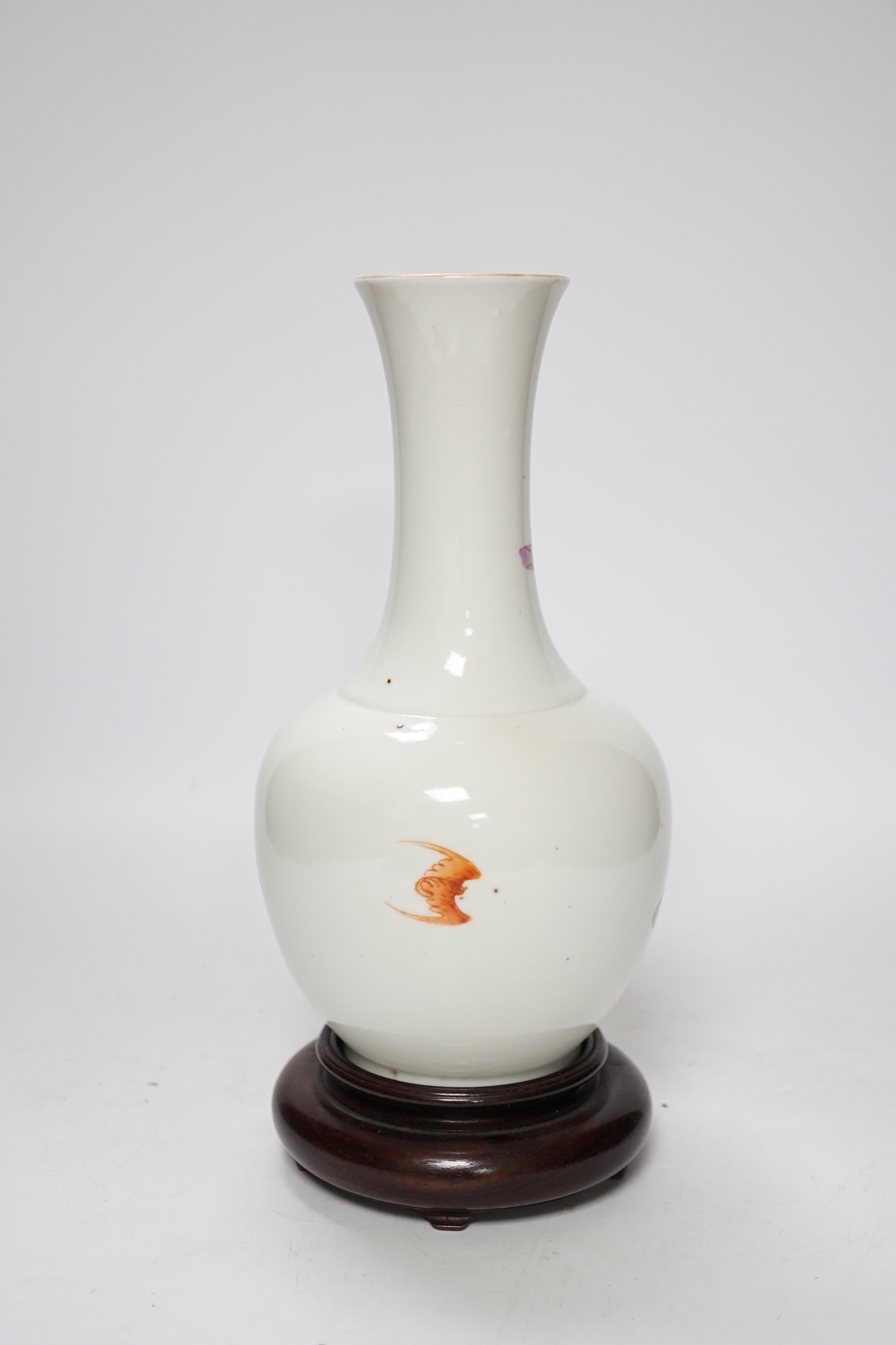 A Chinese famille rose vase, on hardwood stand, 26cm